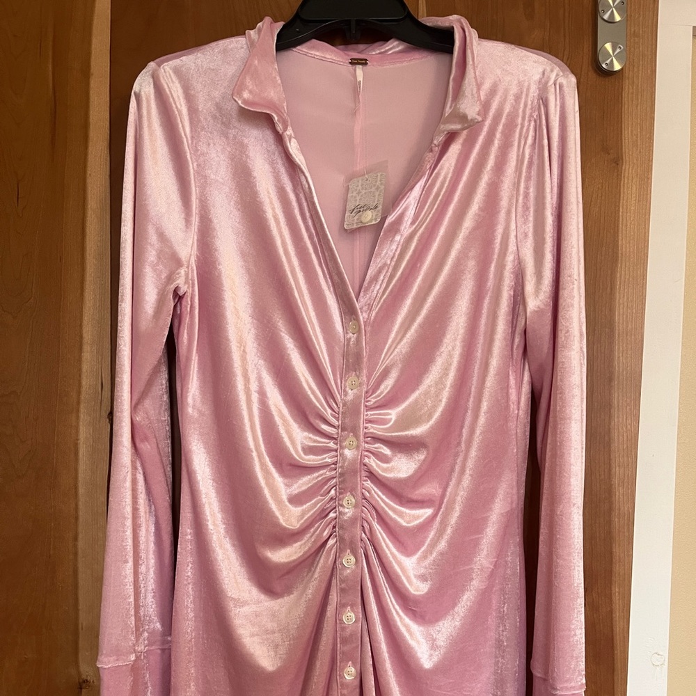 NWT FREE PEOPLE Baby Pink velvet long sleeve dress